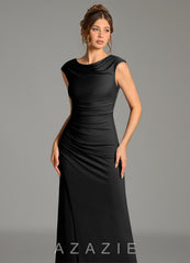 Azazie Chantal Black Mermaid Pleated Premium Stretch Jersey Dress black