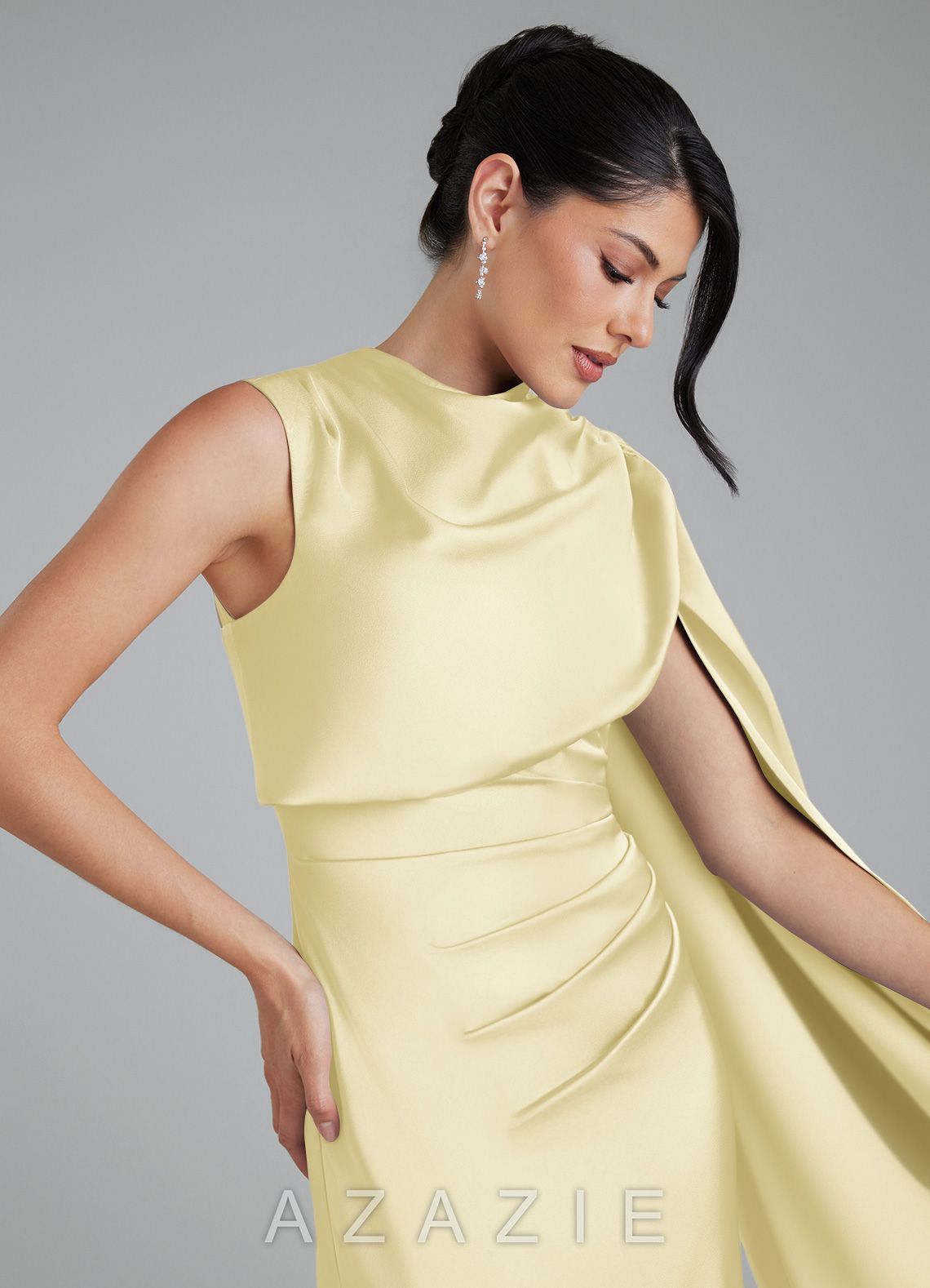Azazie Taj Lemon Sorbet Mermaid Corset Stretch Satin Dress lemon_sorbet
