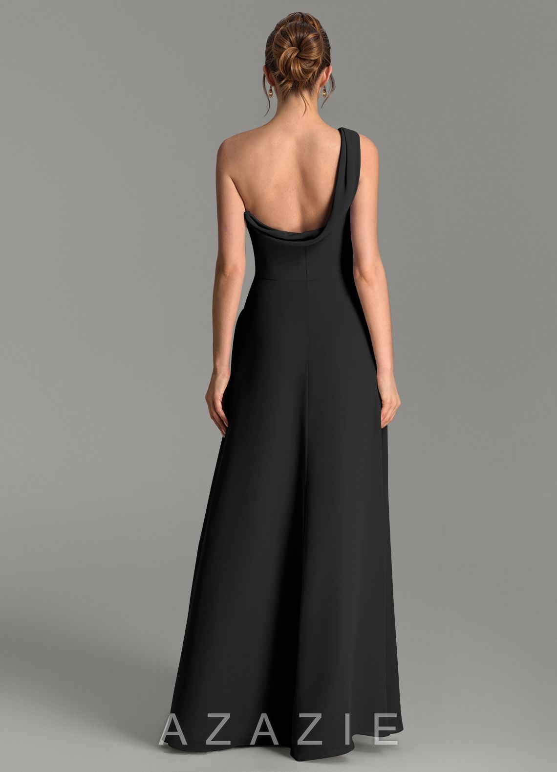 Azazie Thea Black A-Line One Shoulder Chiffon Dress black