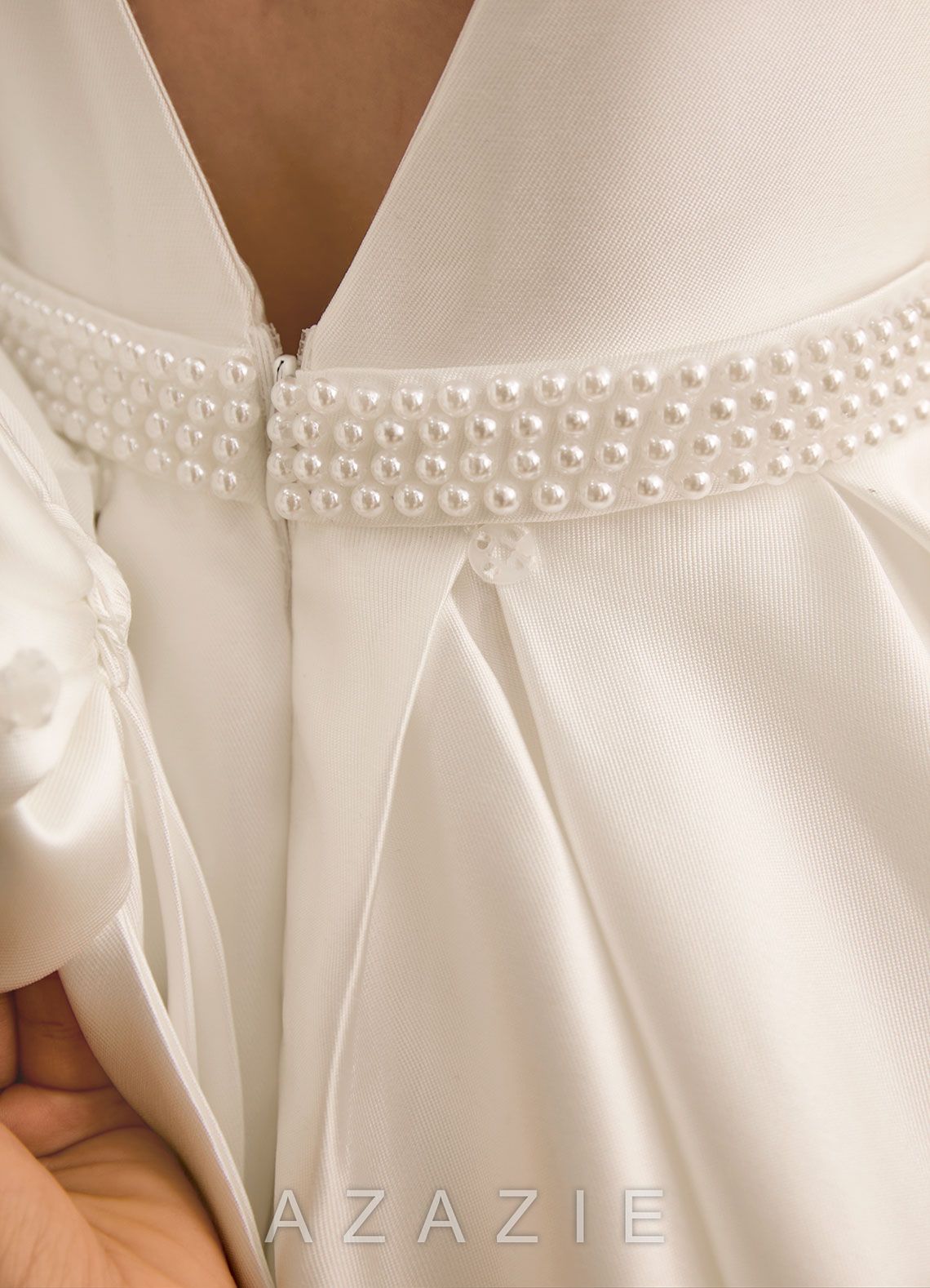 Azazie Ophelia Ivory Ball-Gown Bow Mikado Dress ivory