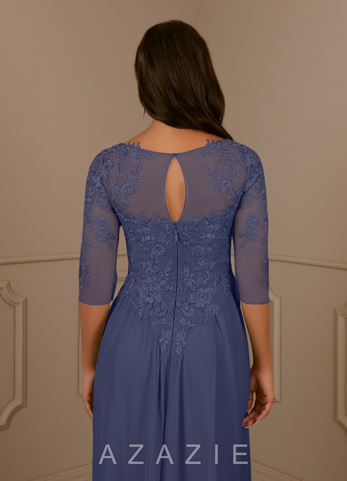 Azazie Harriet Stormy A-Line Scoop lace Mesh Dress stormy