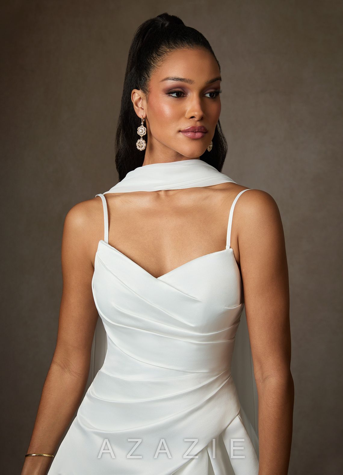 Azazie Adimaris Diamond White A-Line Satin Dress diamond_white