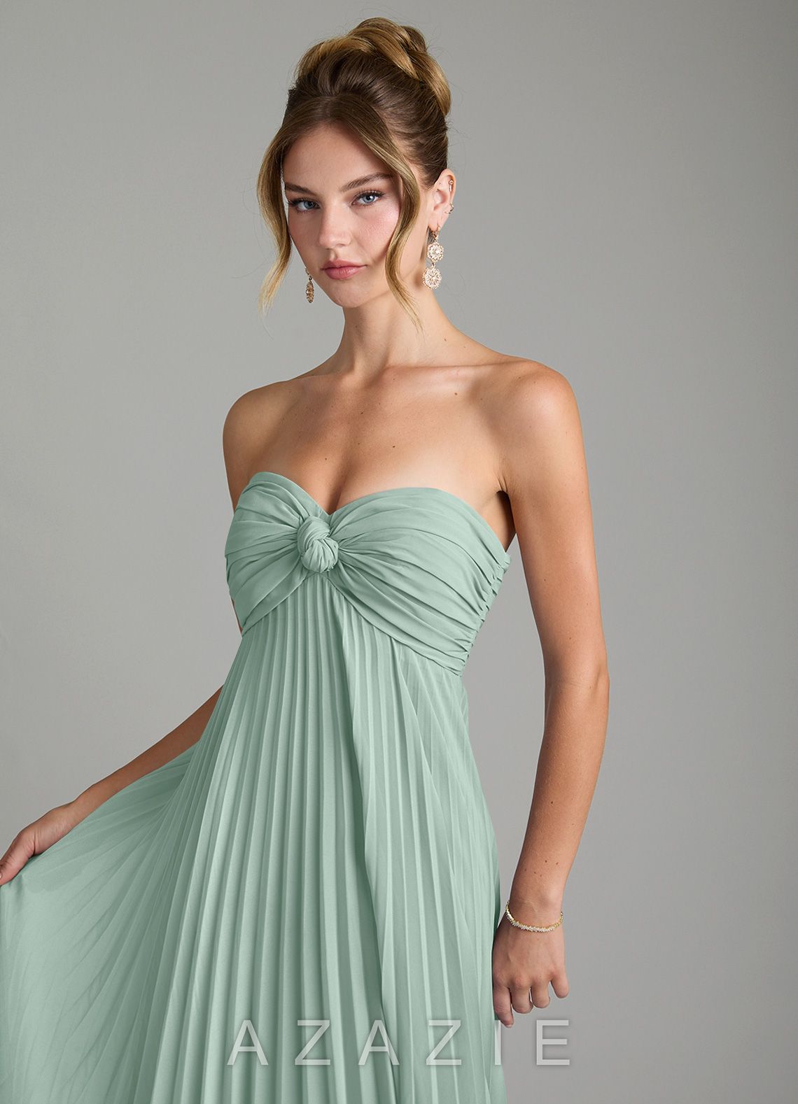 Azazie Tempest Agave Empire Corset Chiffon Convertible Dress agave