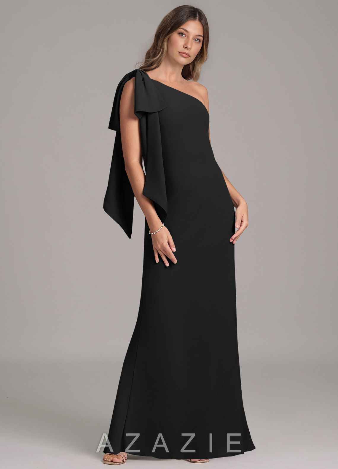 Azazie Capri Black A-Line One Shoulder Chiffon Dress black