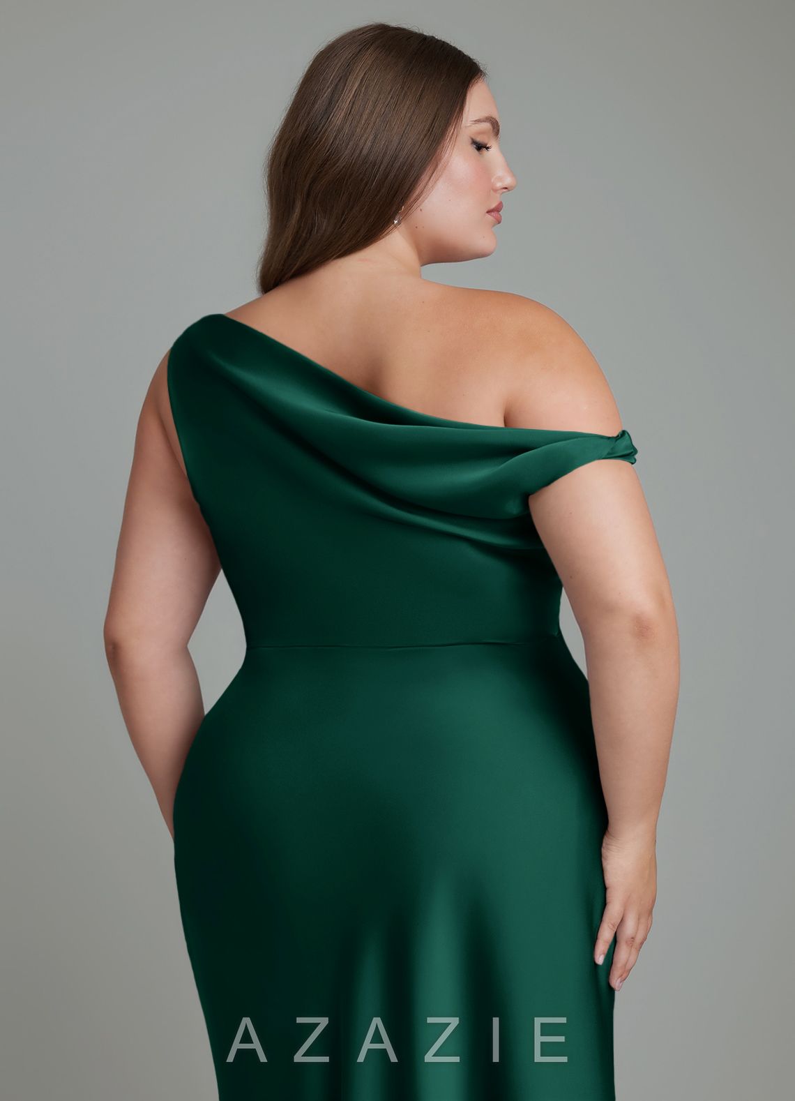 Azazie Emerson Emerald Mermaid Off the Shoulder Stretch Satin Dress emerald