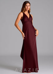 Azazie Hati Cabernet Mermaid Stretch Satin Dress cabernet