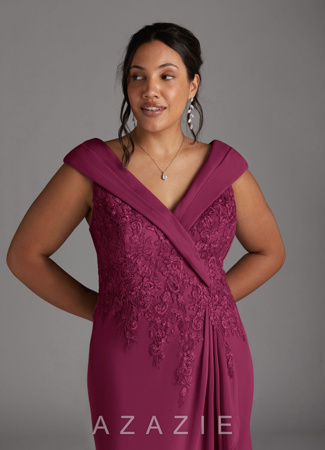 Azazie Calathea Mulberry A-Line Lace Dress mulberry