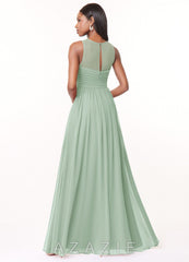 Azazie Nina Agave A-Line Pleated Chiffon Dress agave