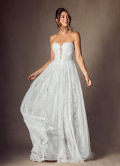 Azazie Lorena Diamond White A-Line Strapless Lace Dress