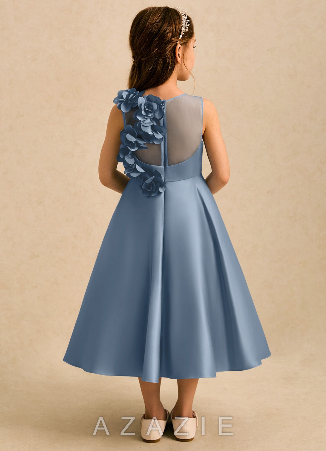 Azazie Kay Dusty Blue A-Line Pleated Matte Satin Dress dusty_blue