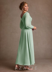 Azazie Paterson Agave A-Line Pleated Chiffon Dress agave