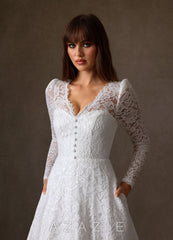 Azazie Kimani Diamond White A-Line Lace Dress diamond_white