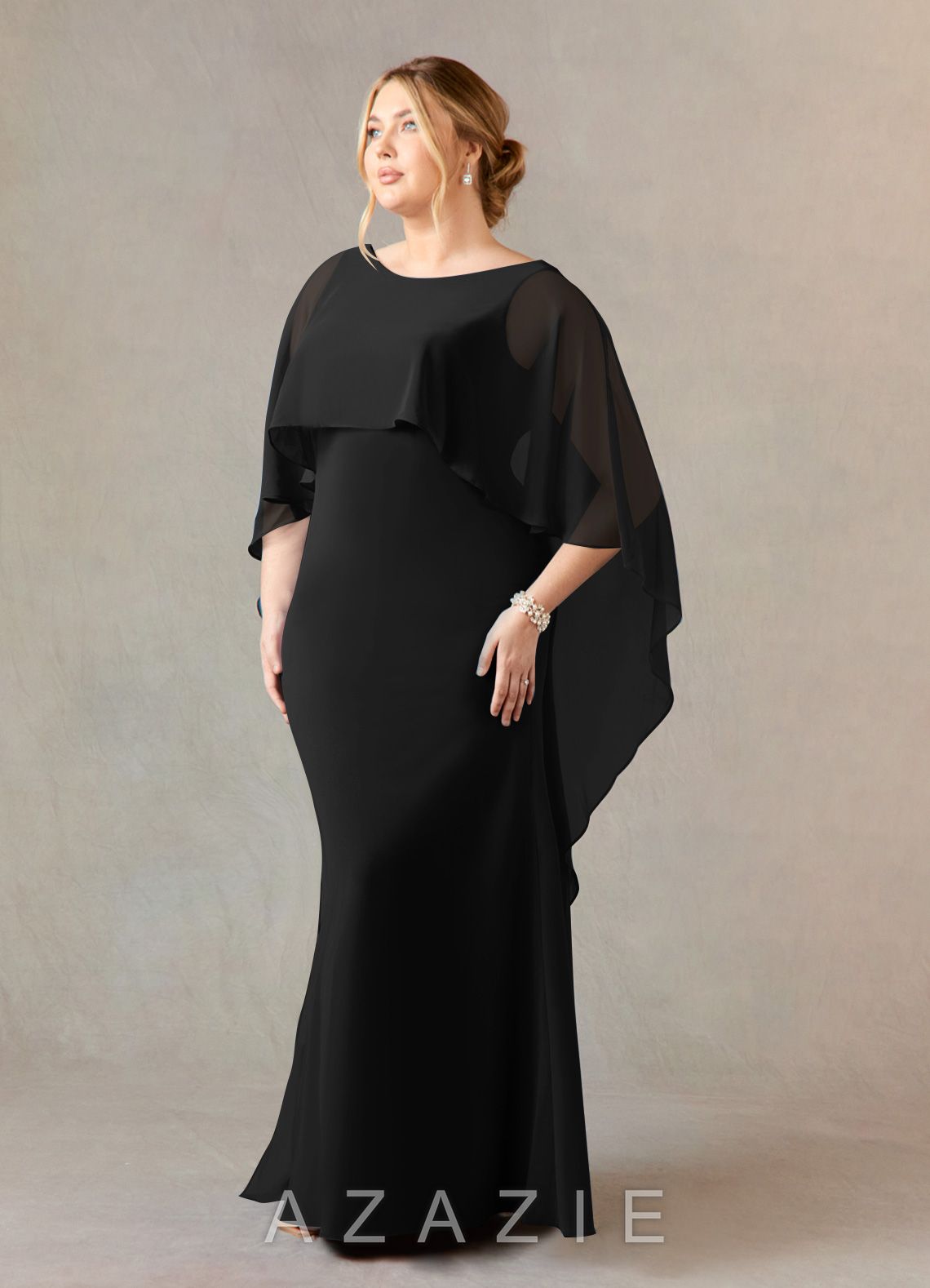 Azazie Dion Black Sheath Scoop Stretch Crepe Dress black