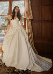 Azazie Allira Antique White Ball-Gown Strapless Floral Jacquard Dress