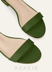 Matching Color Matte Satin Single Strap Ankle Buckle Block Flat Sandals