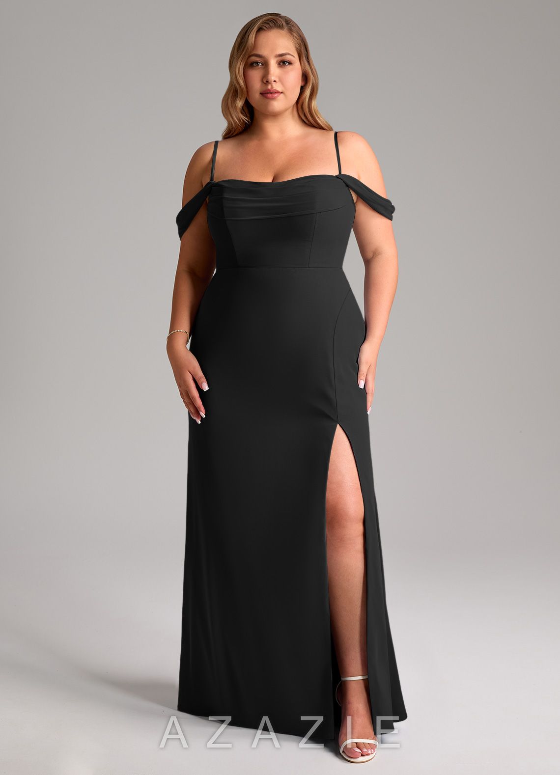 Azazie Saige Black A-Line Off the Shoulder Chiffon Convertible Dress black