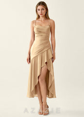 Heloise Champagne Satin Lace Up Back Summer Midi Dress