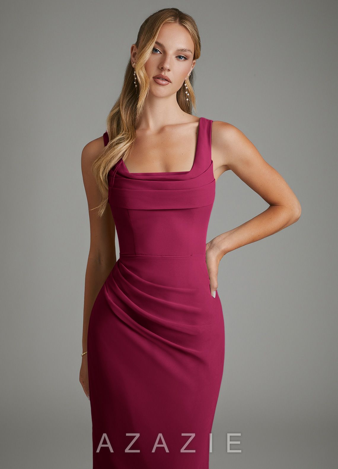 Azazie Asa Burgundy Sheath Corset Chiffon Dress burgundy