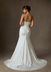 Azazie Elyse Diamond White Mermaid Strapless Floral Jacquard Dress diamond_white