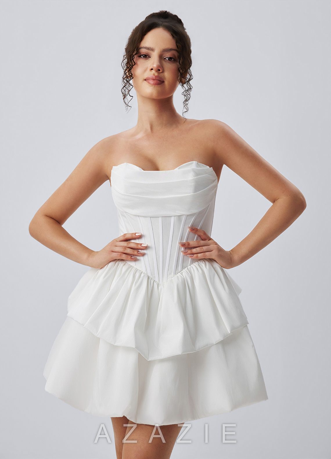 Noelle White Strapless Corset Layered Poplin Mini Dress