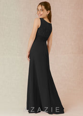 Azazie Snow Junior Black A-Line Lace Chiffon Dress black