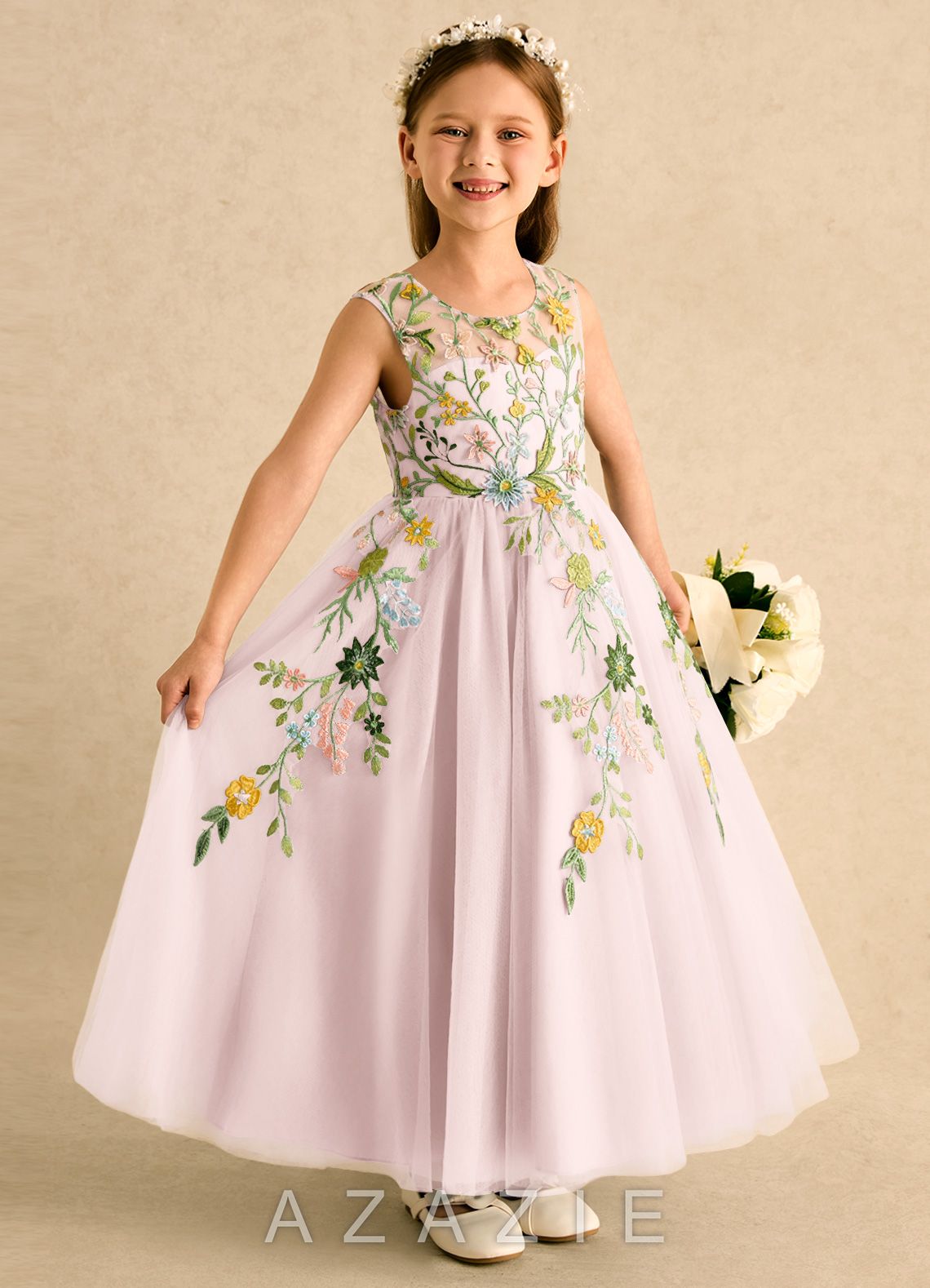 Azazie Tylie Blushing Pink Ball-Gown Pleated Tulle Dress blushing_pink