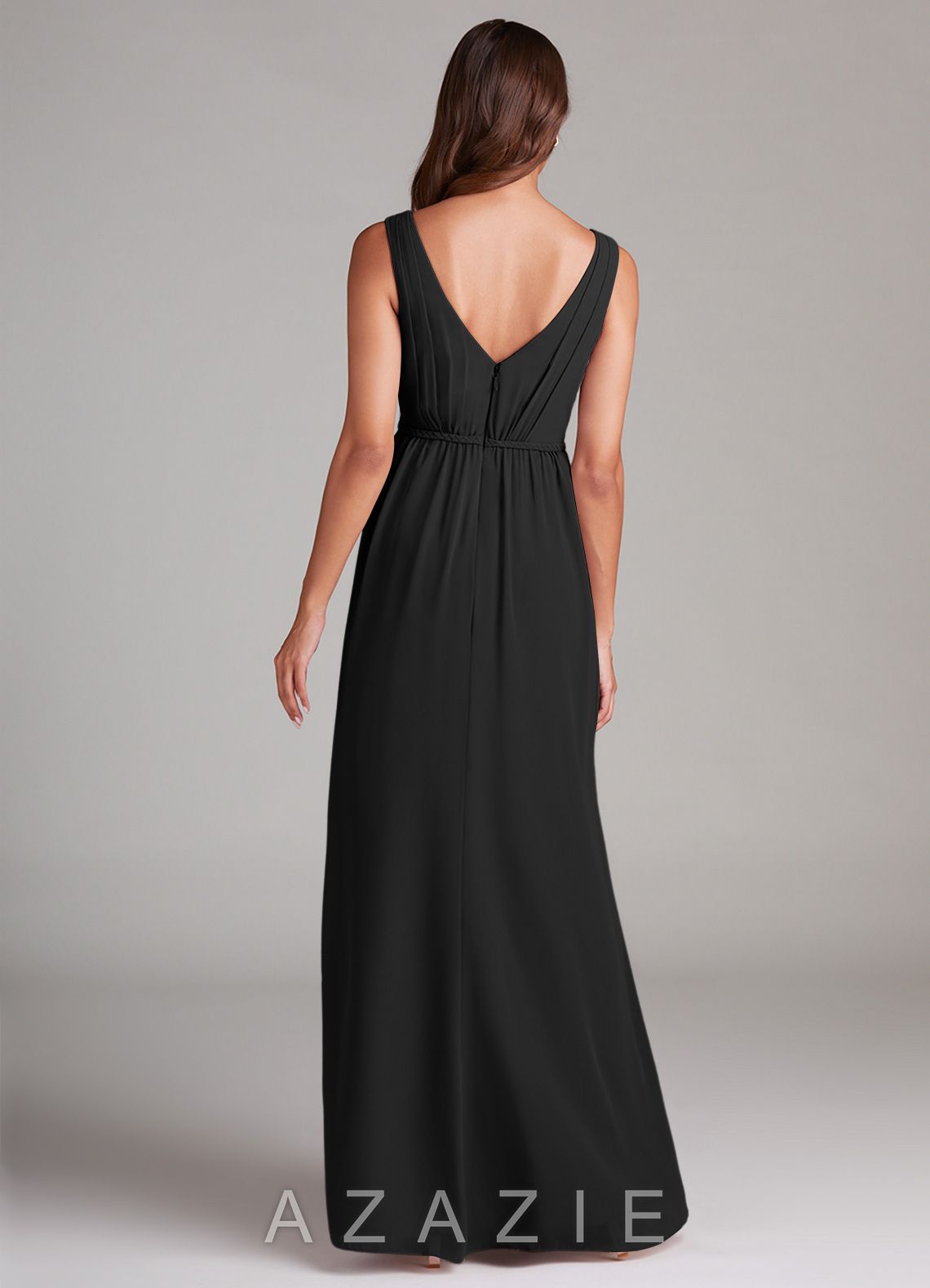 Azazie Tanicia Black A-Line Pleated Chiffon Dress black