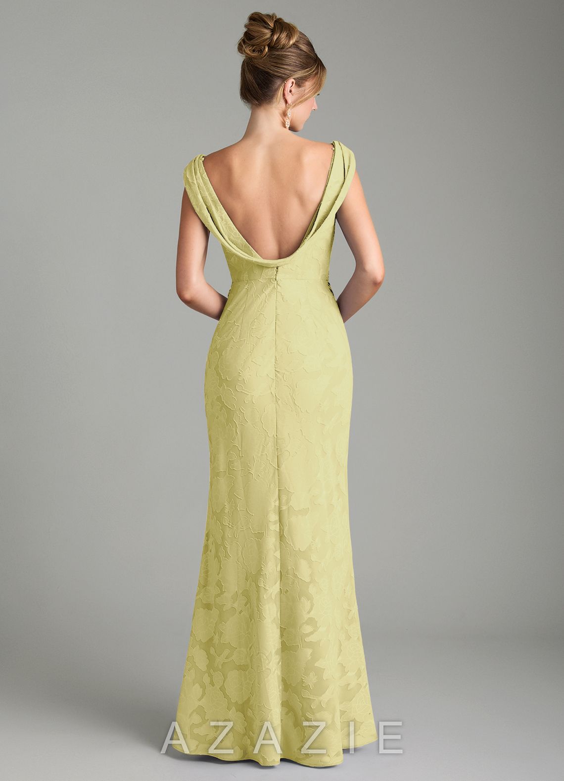 Azazie Kieryn Lemon Sorbet Mermaid Pleated Floral Burnout Dress lemon_sorbet