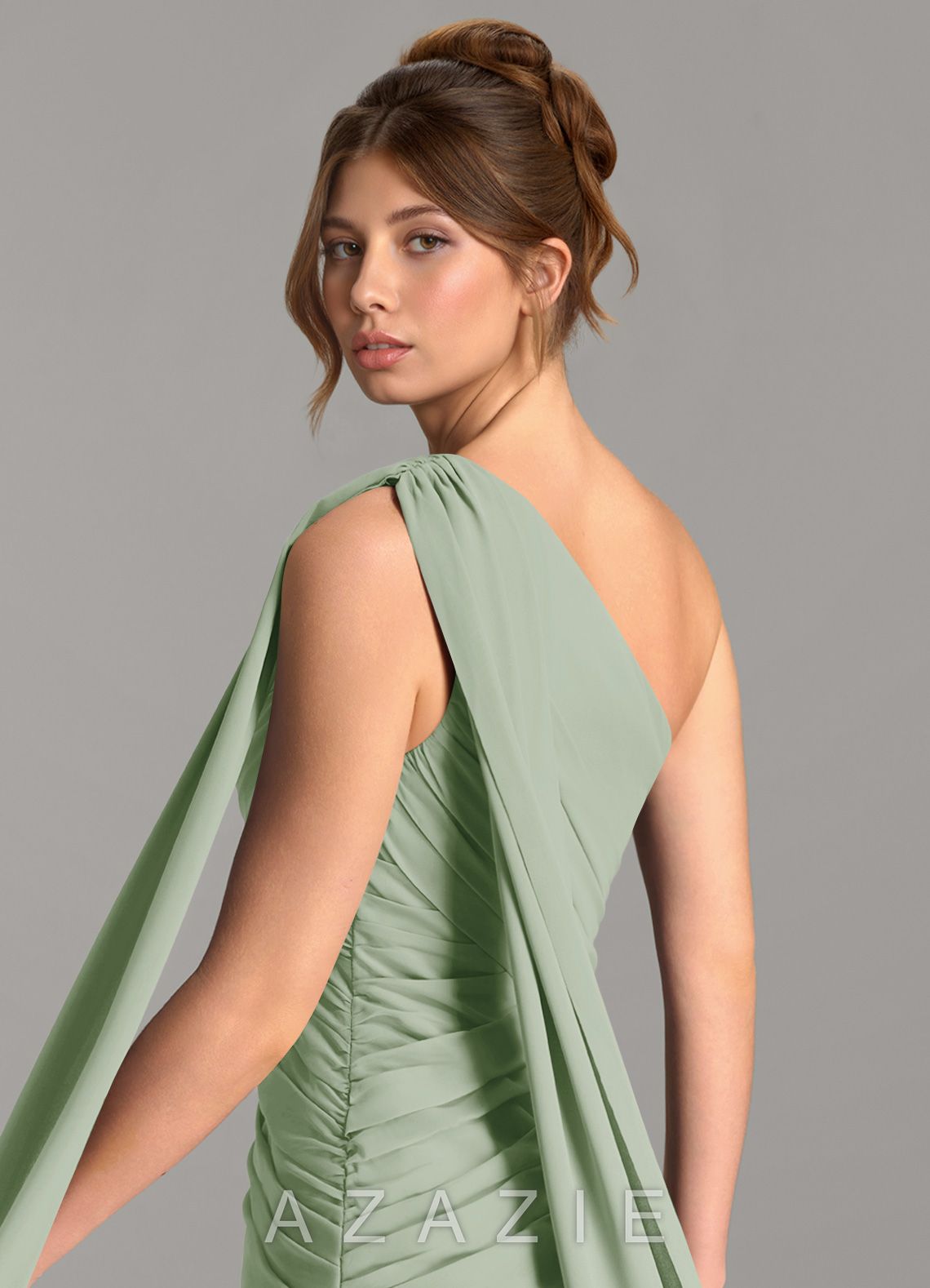 Azazie Ayra Dusty Sage A-Line One Shoulder Chiffon Dress dusty_sage