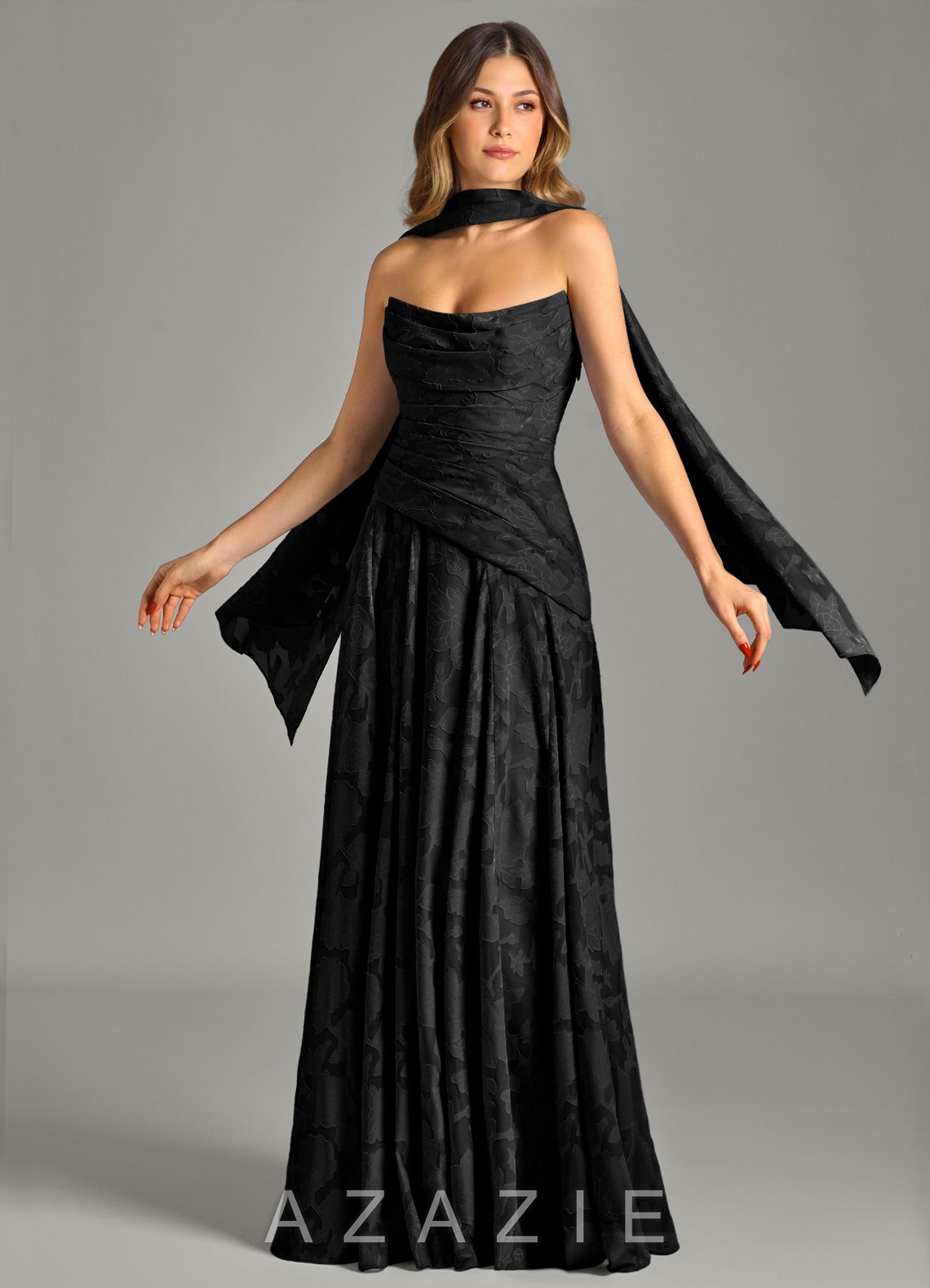 Azazie Gabriela Black A-Line Strapless Floral Burnout Dress