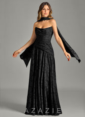 Azazie Gabriela Black A-Line Strapless Floral Burnout Dress
