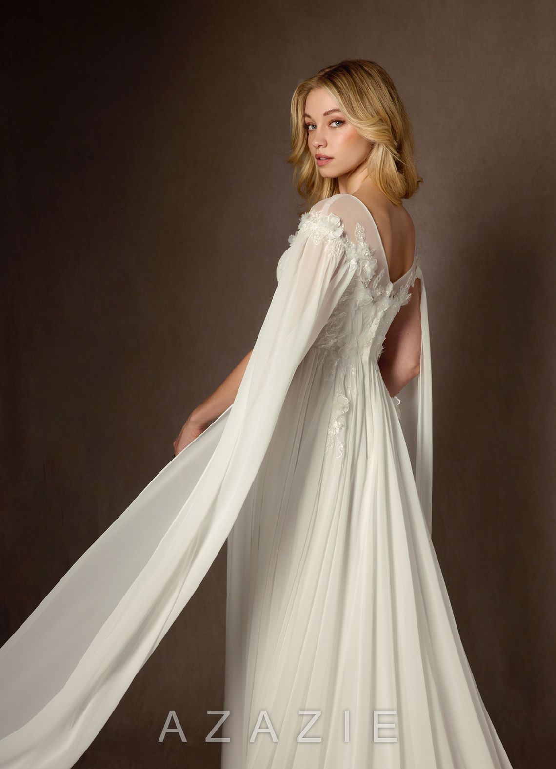 Azazie Linnea Wedding Dress Cream A-Line Scoop Chiffon Dress cream