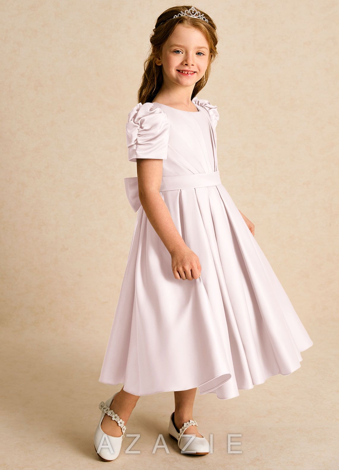 Azazie Miriam Blushing Pink Ball-Gown Pleated Matte Satin Dress blushing_pink
