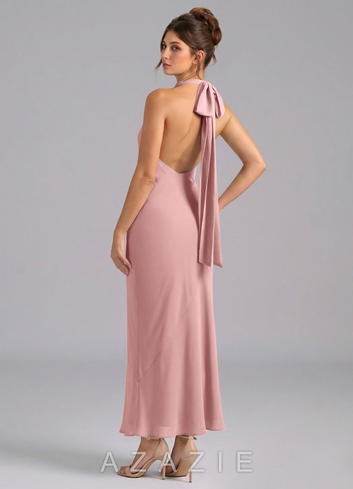 Azazie Velli Dusty Rose Mermaid High Neck Chiffon Dress dusty_rose