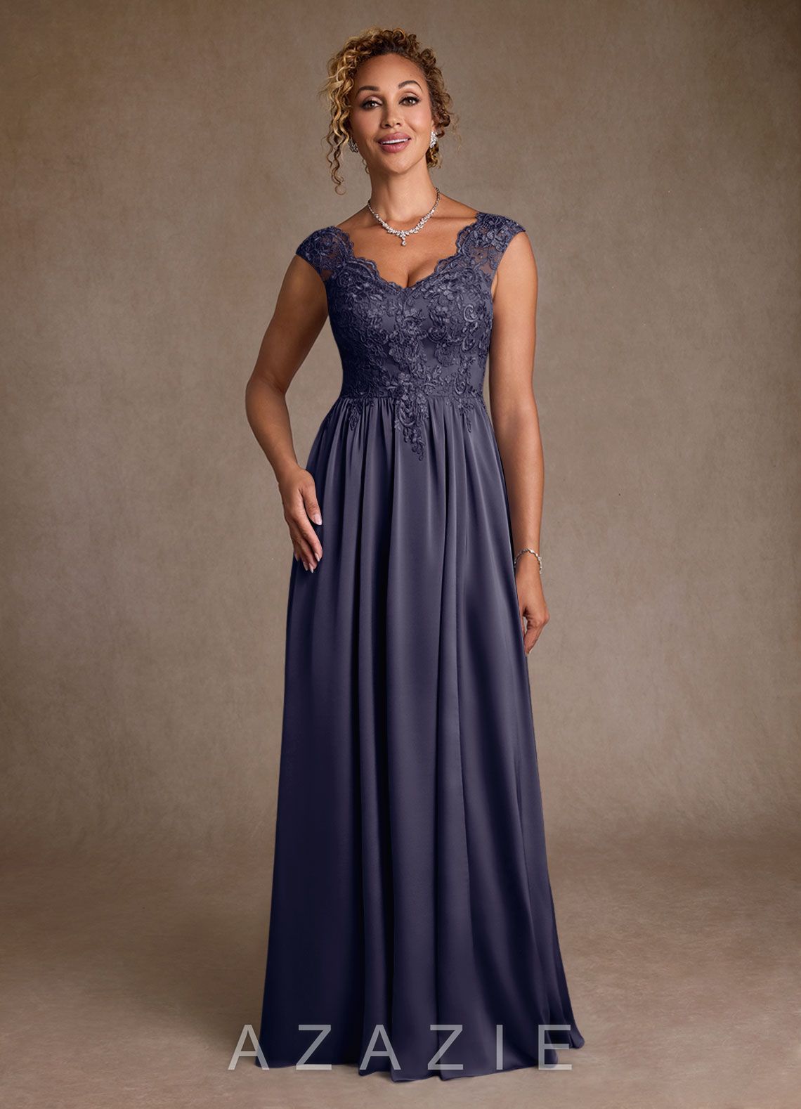 Azazie Amethyst Stormy A-Line Lace Dress stormy