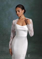 Azazie Tessa Diamond White Mermaid Strapless Stretch Satin Dress diamond_white