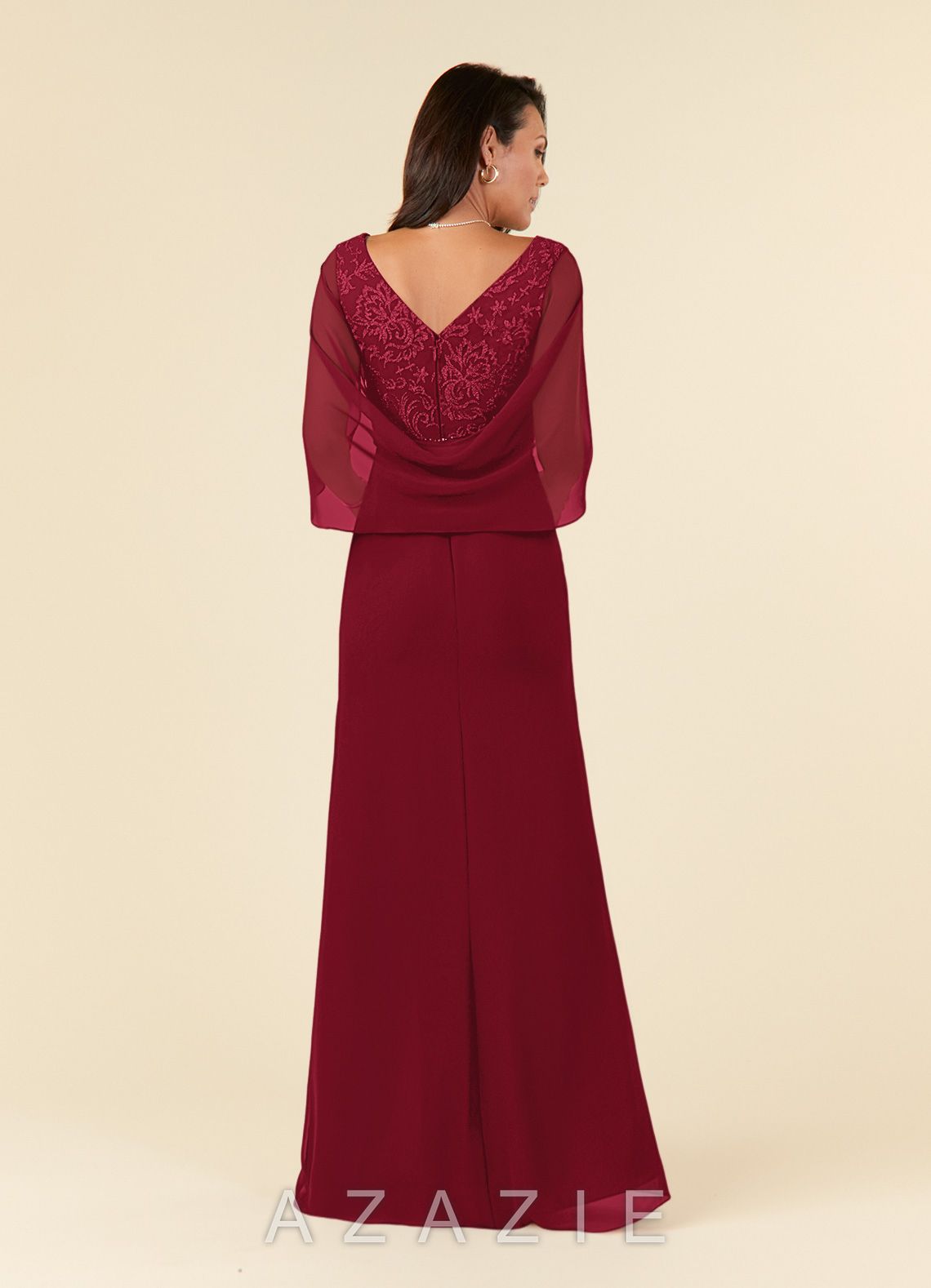 Azazie Laina Burgundy Mermaid Lace Chiffon Dress burgundy