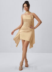 Irene Champagne Satin Sequin Lace-Up Mini Dress