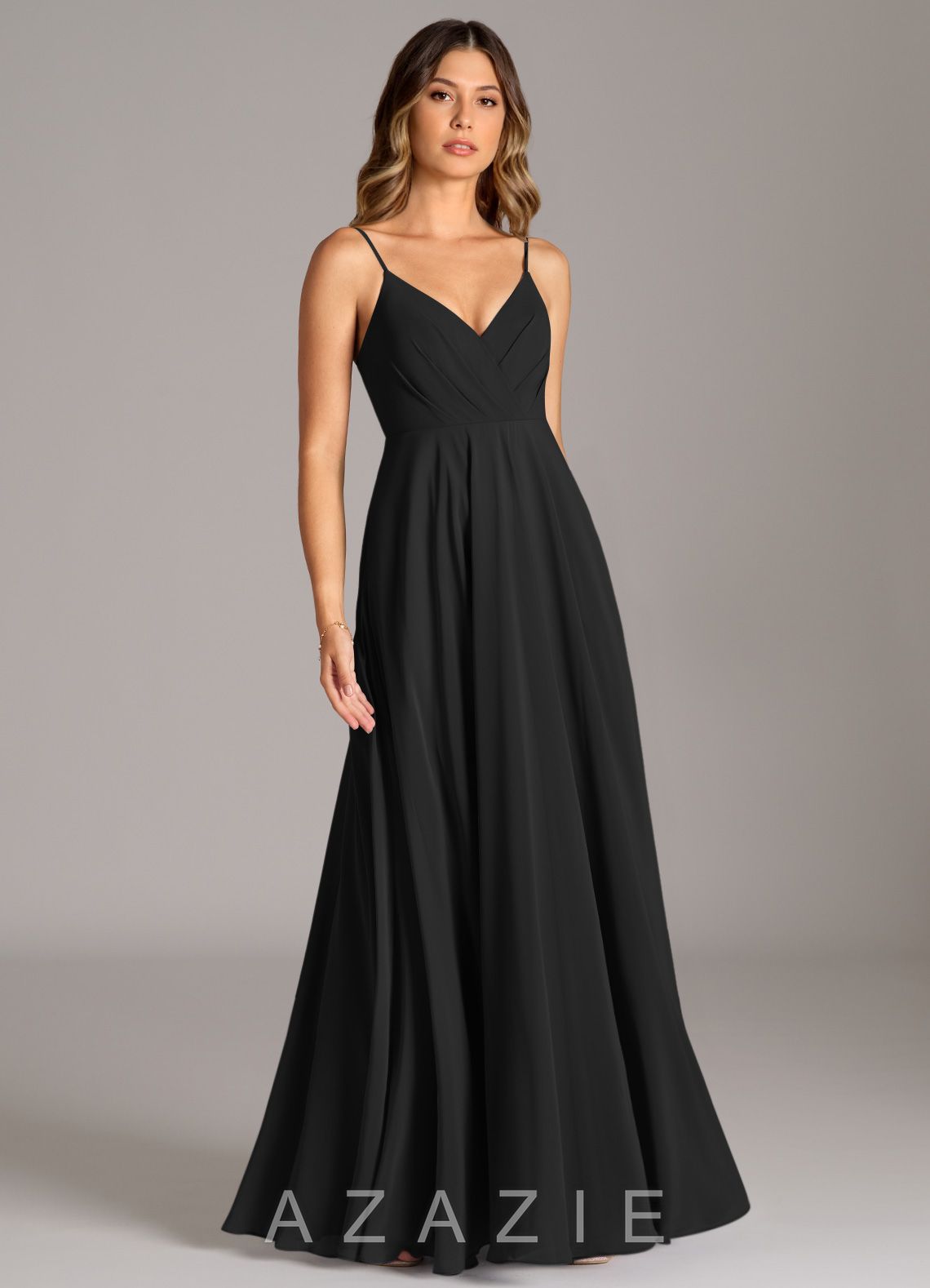 Azazie Amani Black A-Line Pleated Chiffon Dress black