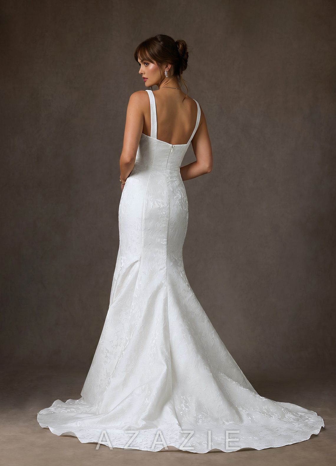 Azazie Quinn Diamond White Mermaid Square Neckline Floral Jacquard Dress diamond_white