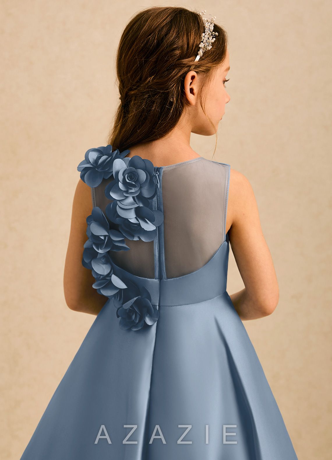 Azazie Kay Dusty Blue A-Line Pleated Matte Satin Dress dusty_blue
