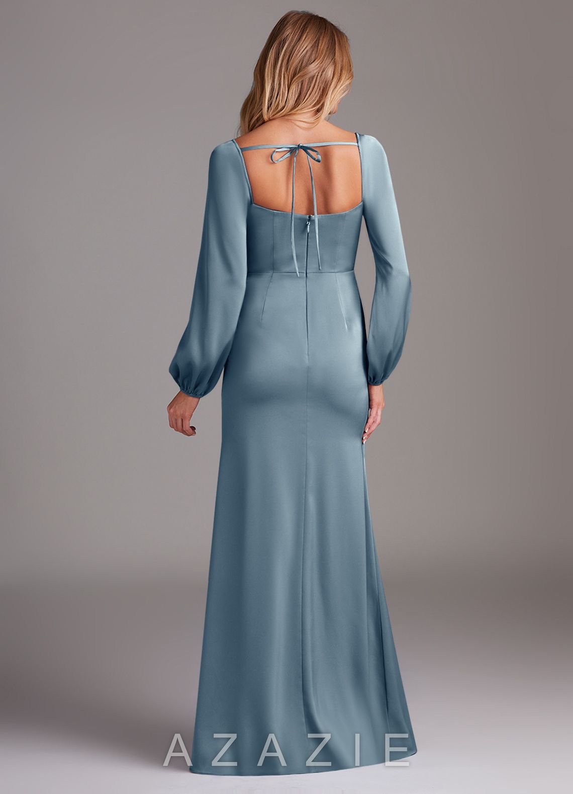 Azazie Charissa Dusty Blue Sheath Long Sleeve Stretch Satin Dress dusty_blue