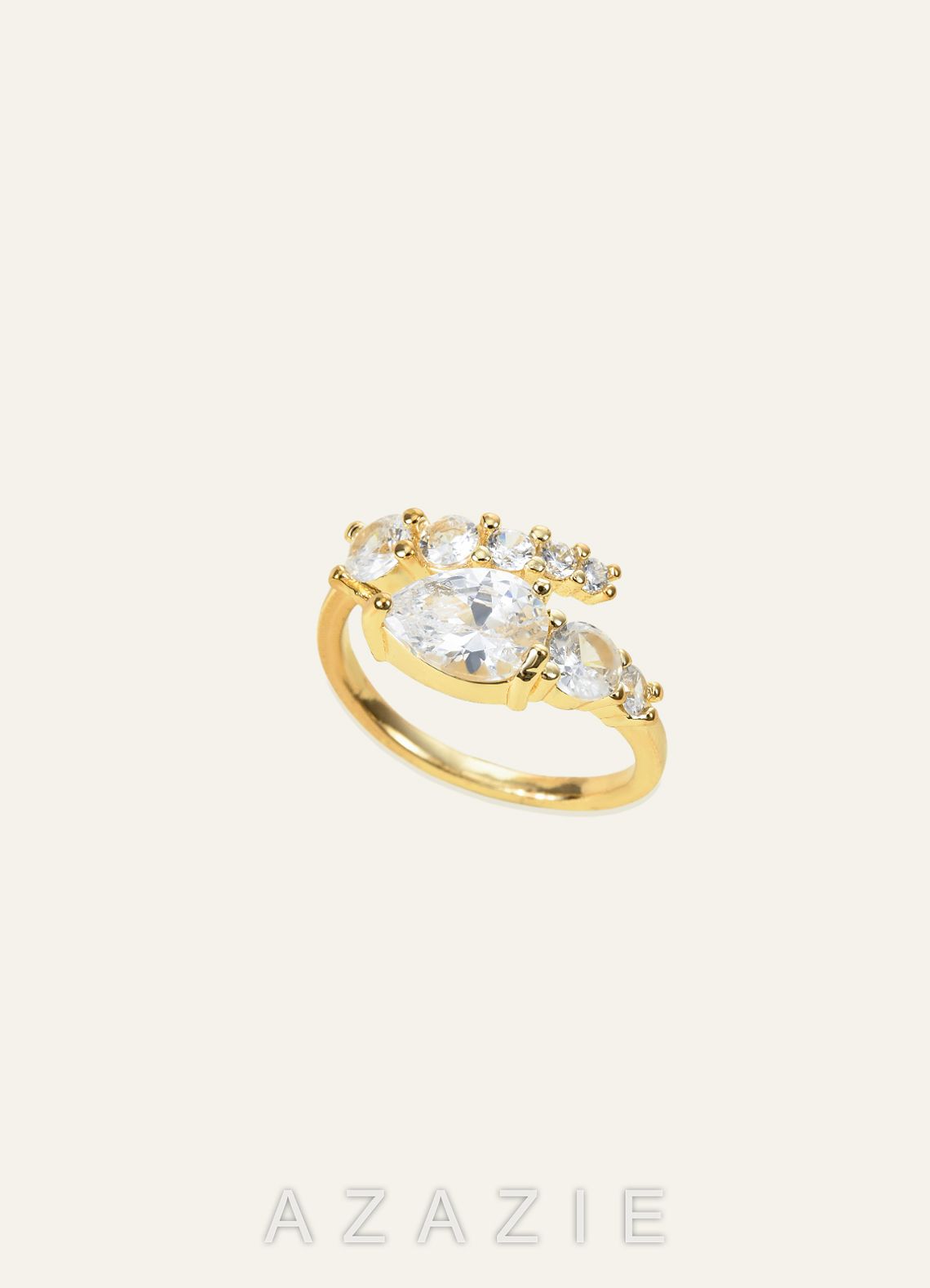 Pear Cut CZ Open Ring  gold