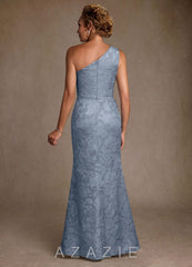 Azazie Joylin Dusty Blue Trumpet One Shoulder Floral Burnout Dress dusty_blue