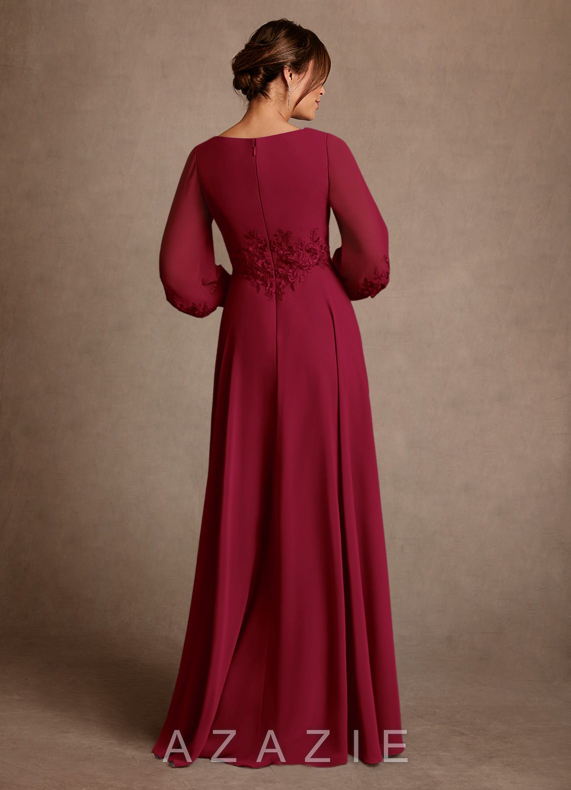 Azazie Yorba Burgundy A-Line Lace Chiffon Dress burgundy