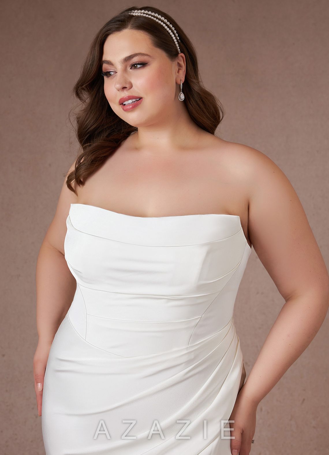 Azazie Marsella Wedding Dress Diamond White Mermaid Strapless Crepe Back Satin D