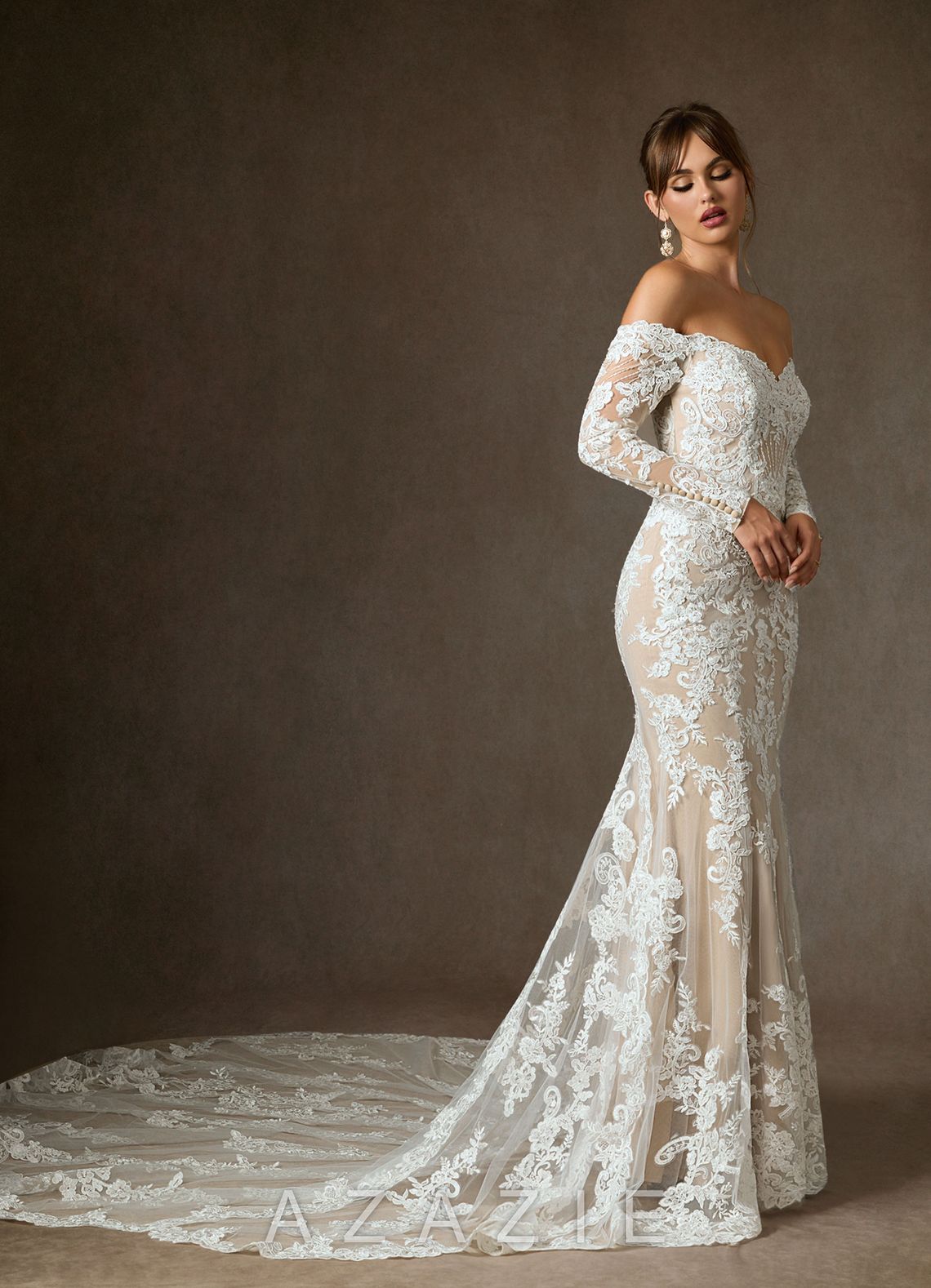 Azazie Empiria Wedding Dress Diamond White Champagne Mermaid Sequins Tulle Dress diamond_white/champagne