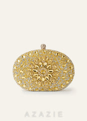 Crystal Sunburst Clutch Bag with Detachable Chain Strap