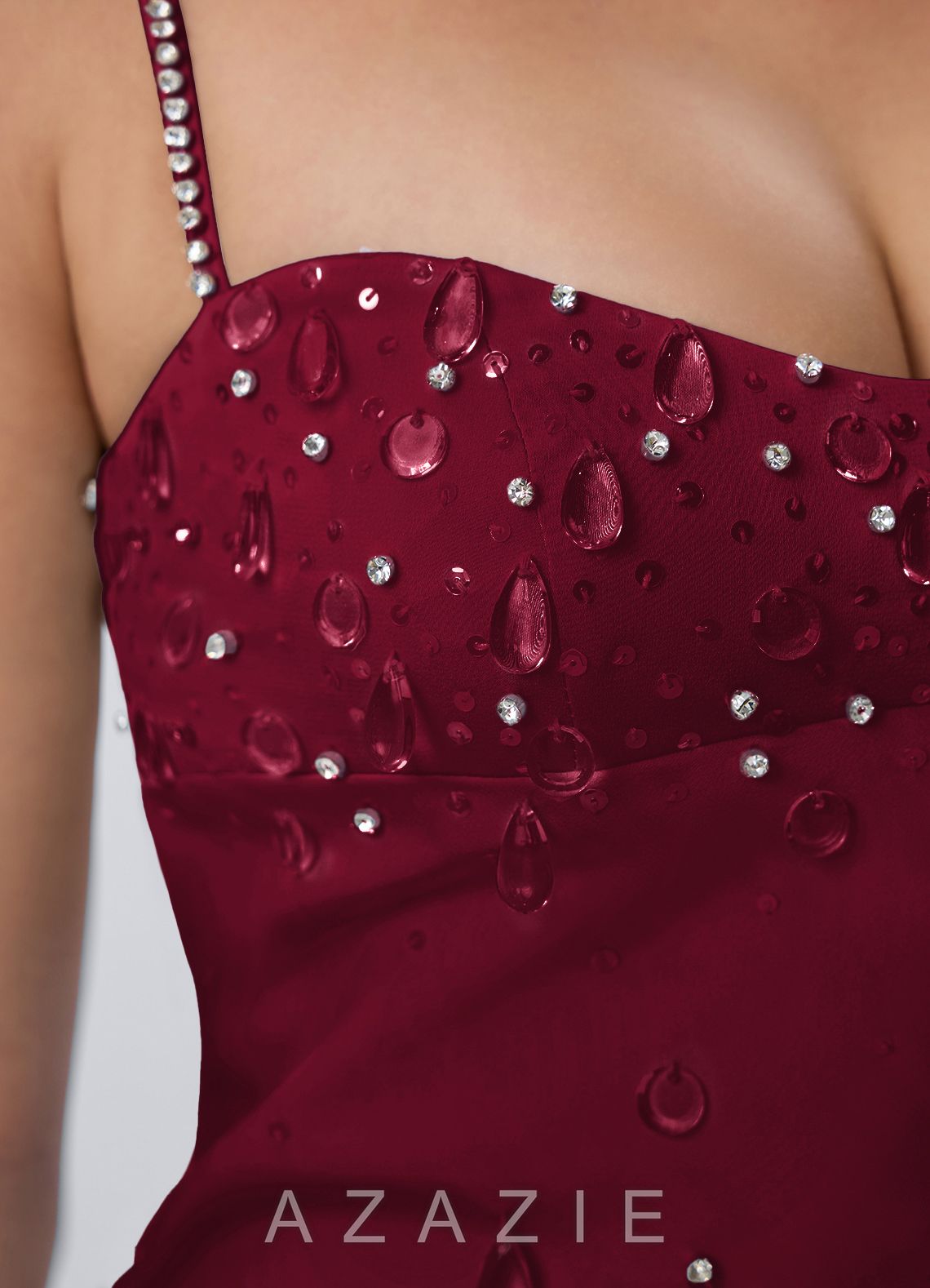 Lindrosa Merlot Rhinestone Beading Sequin Embroidery Satin Mini Dress