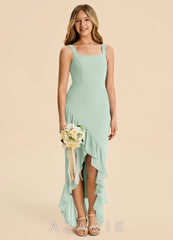Azazie Reesie Junior Agave Sheath Ruched Chiffon Dress agave